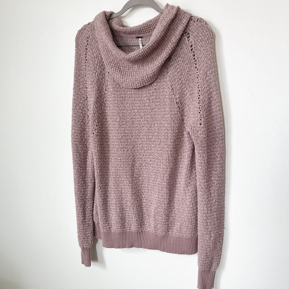 Free People By Your Side Sweater XS Mauve Pink Cowl Neck Oversized Waffle Knit - Picture 3 of 12